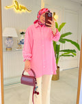 Pembe 7879 İnci İşleme Yakalı Krep Gömlek