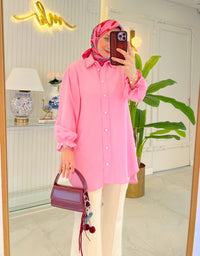 Pembe 7879 İnci İşleme Yakalı Krep Gömlek