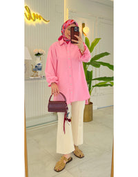 Pembe 7879 İnci İşleme Yakalı Krep Gömlek