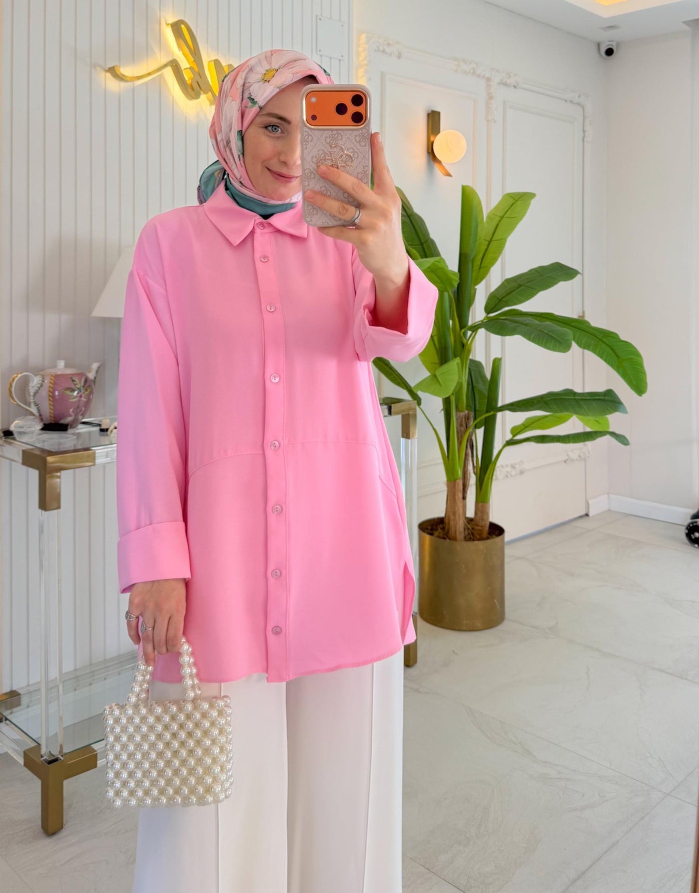 Pembe Gri 7837 Basic Gömlek
