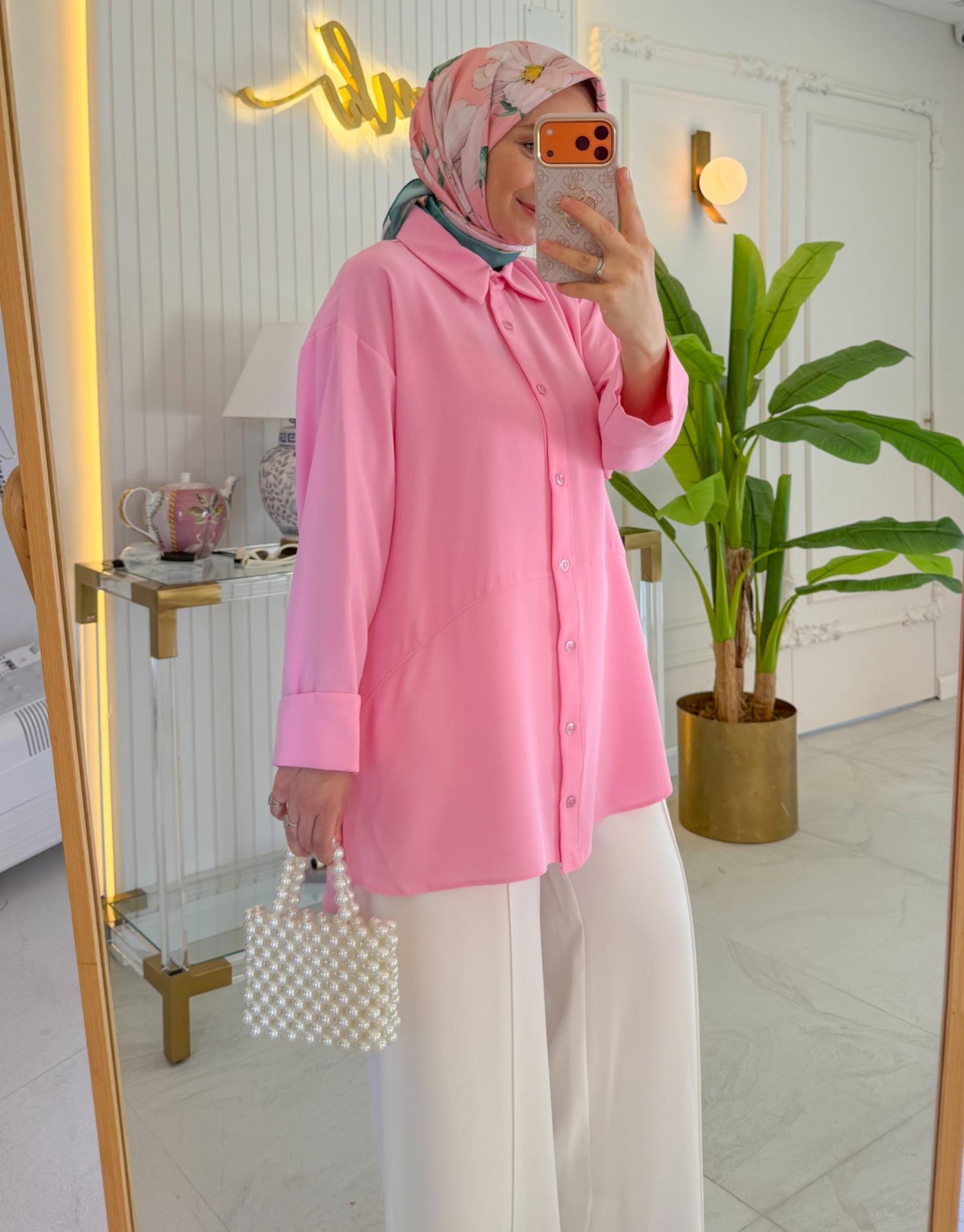 Pembe Gri 7837 Basic Gömlek
