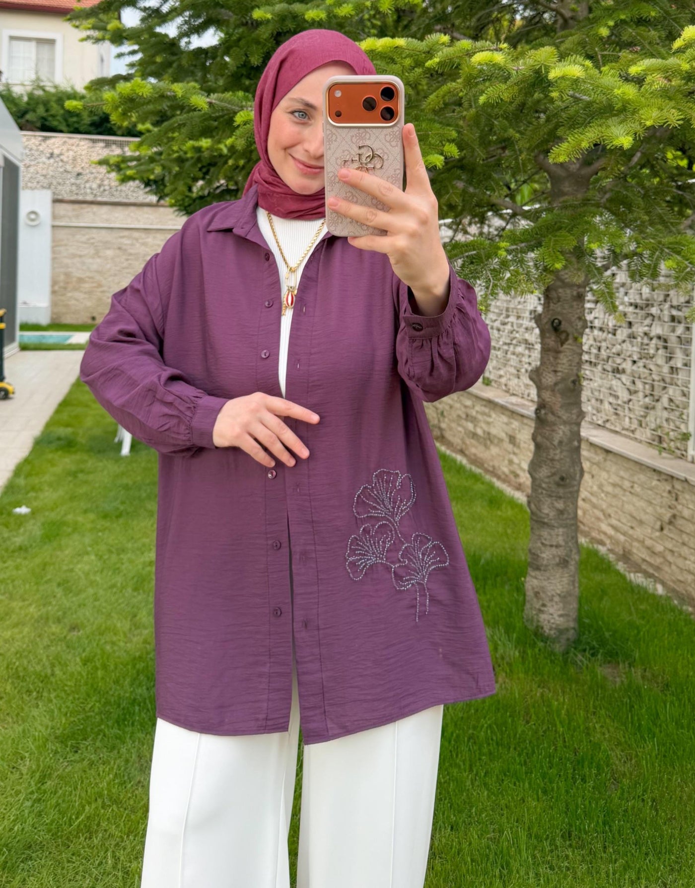 Mürdüm Mira Yaprak İşleme Gömlek