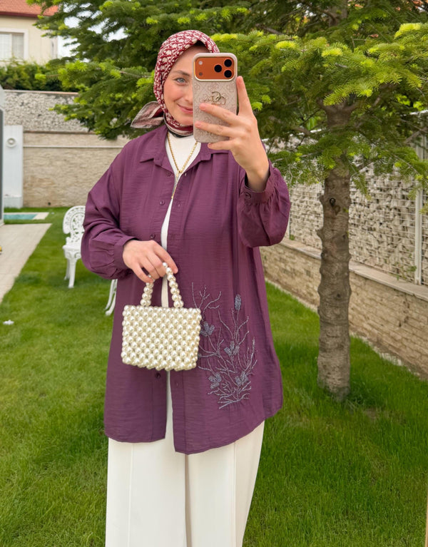 Mürdüm Mira Çiçek İşleme Gömlek