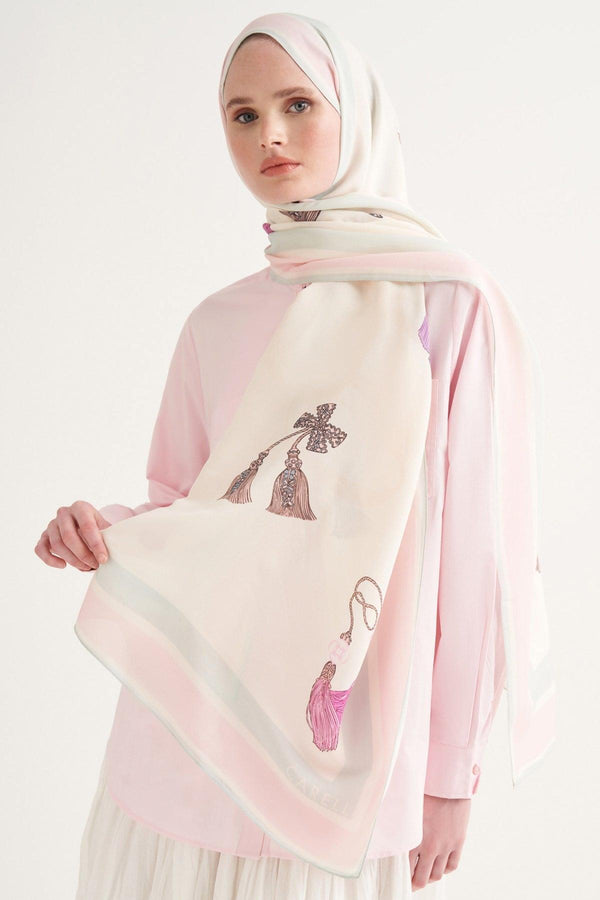 Ekru Tassel Floş Şal