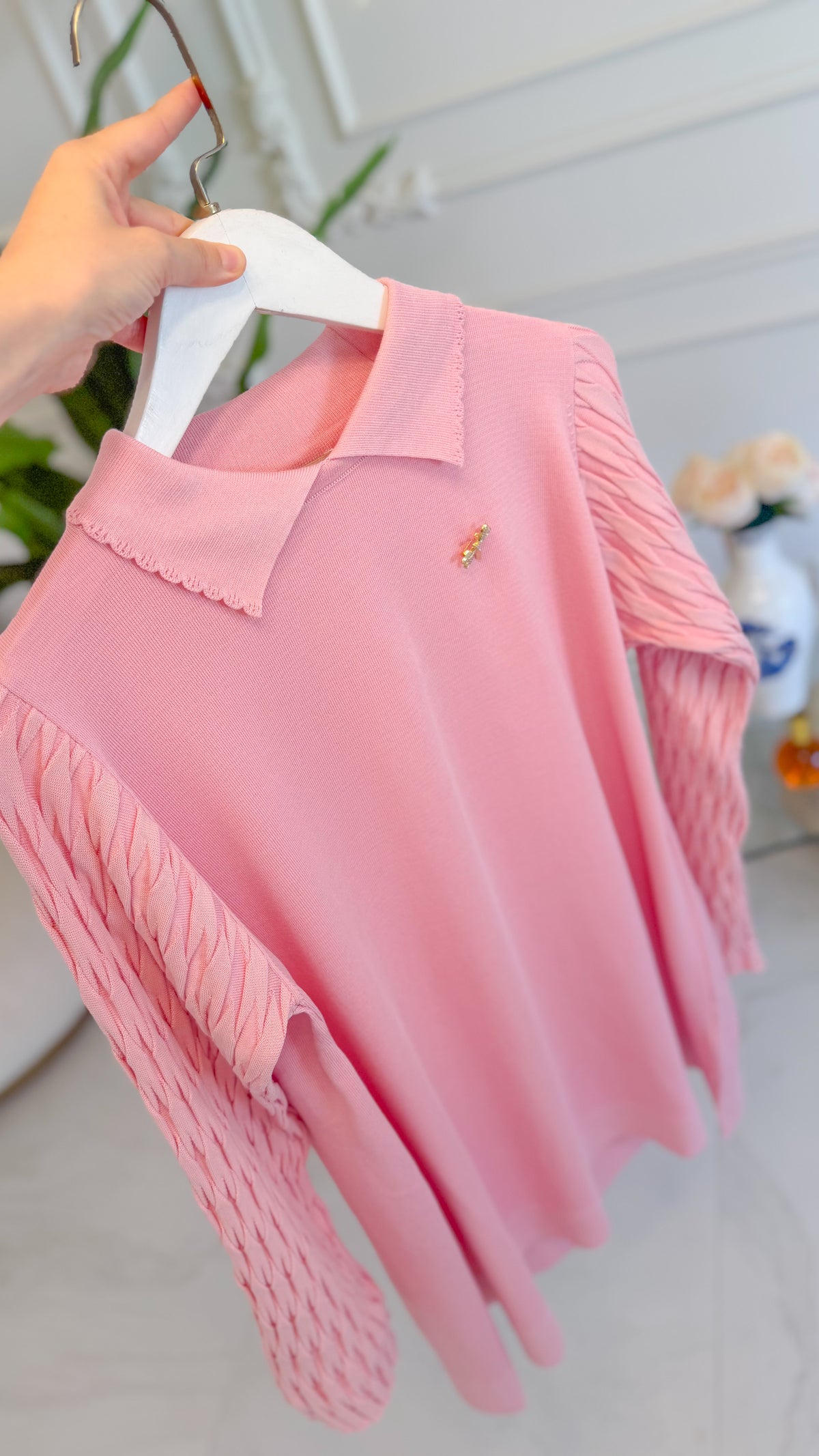 PEMBE BROŞ DETAYLI TRİKO 274