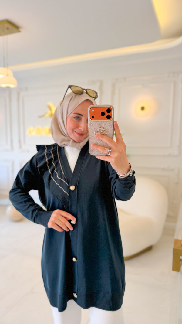 Zümrüt Fırfır Detay Triko Hırka