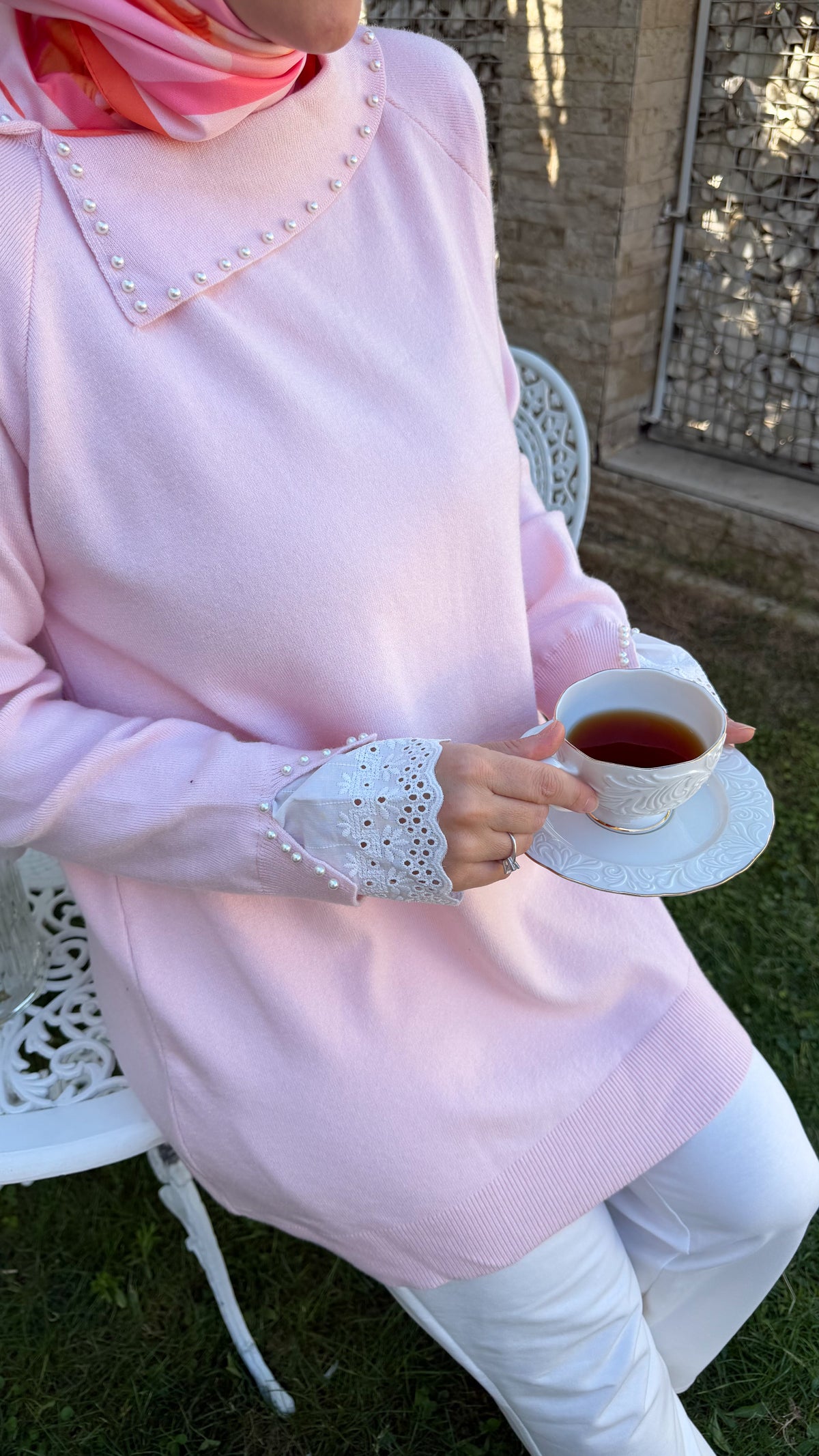 Pembe İnci Manşet Detay Tunik
