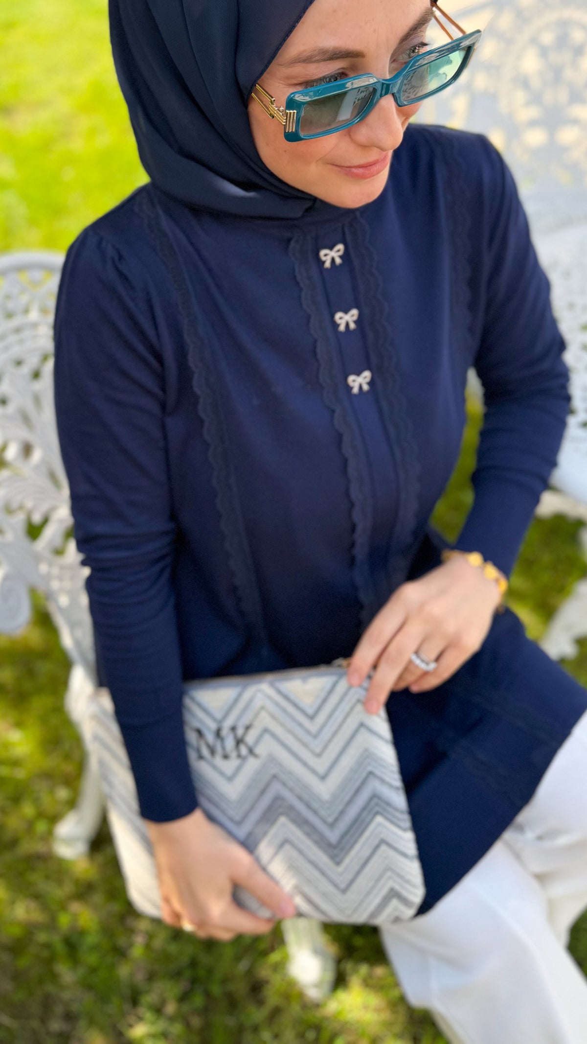 Lacivert Fiyonk Düğmeli Tunik-304