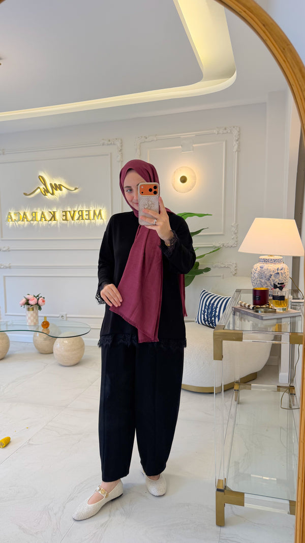 Siyah  Dantelli Oysho Tunik