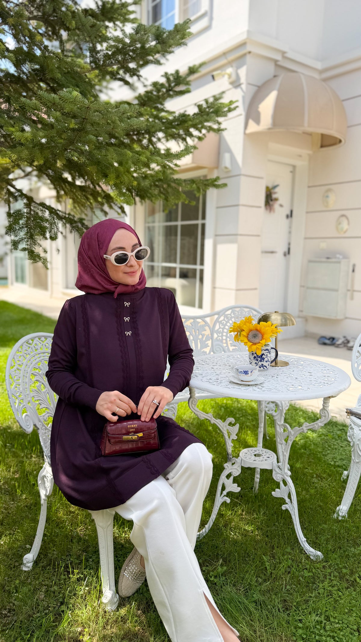 Mürdüm Fiyonk Düğmeli Tunik-304