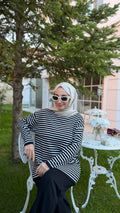 Ekru Çizgili Triko Tunik -14172
