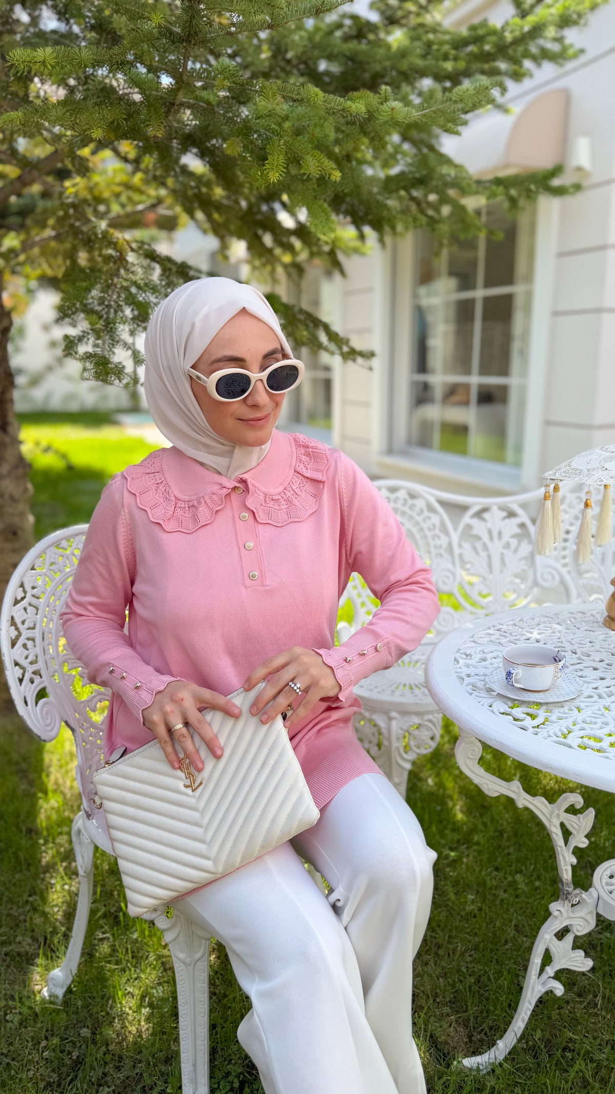 Komple Pembe Örme Bebe Yaka Triko