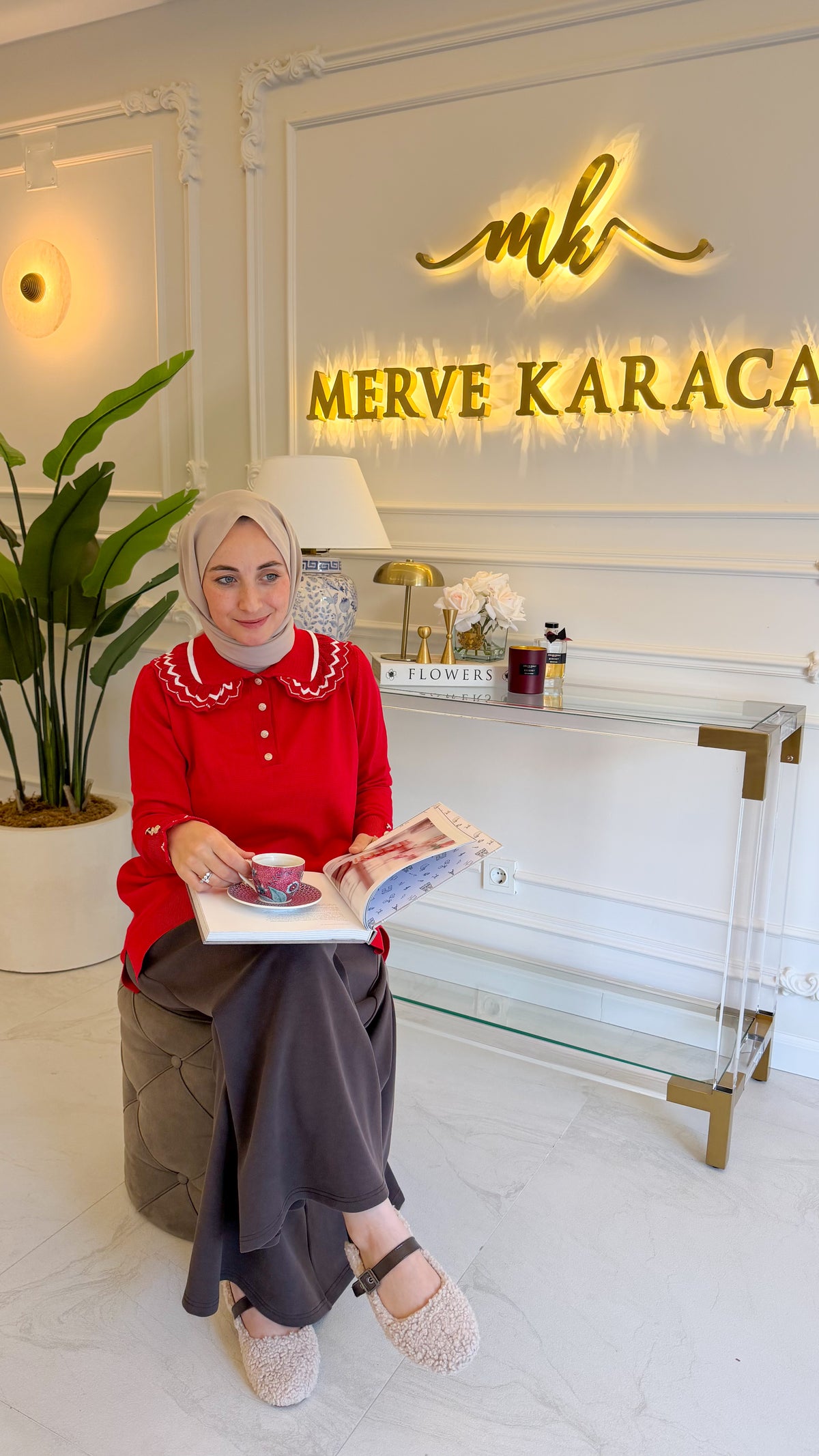 Kırmızı Örme Bebe Yaka Triko