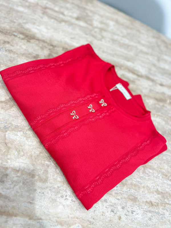 Kırmızı Fiyonk Düğmeli Tunik-304