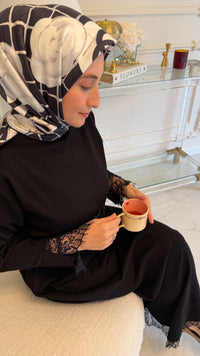 Siyah Dantel Merserize Elbise