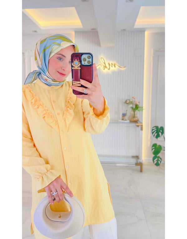Pastel Sarı New Elsa Fırfırlı Gömlek
