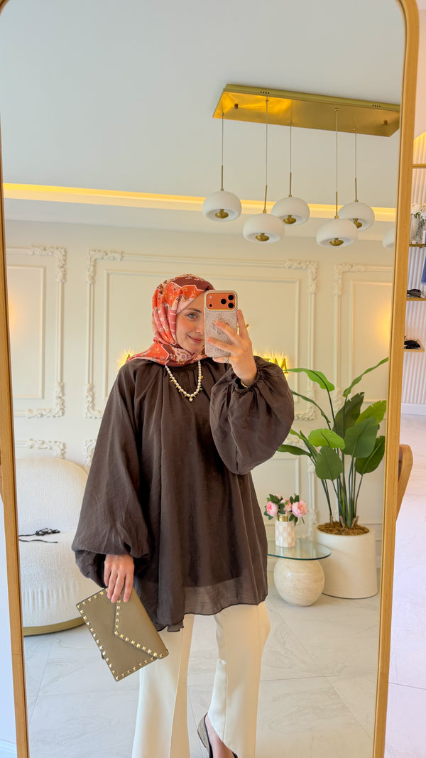 Acı Kahve Balon Kol Vual Tunik