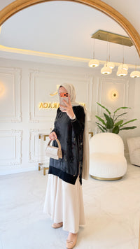 Siyah Simli Kumaş Fermuarlı Tunik -299