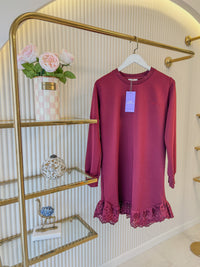 Bordo MK Etek Uçu Dantelli Sweat