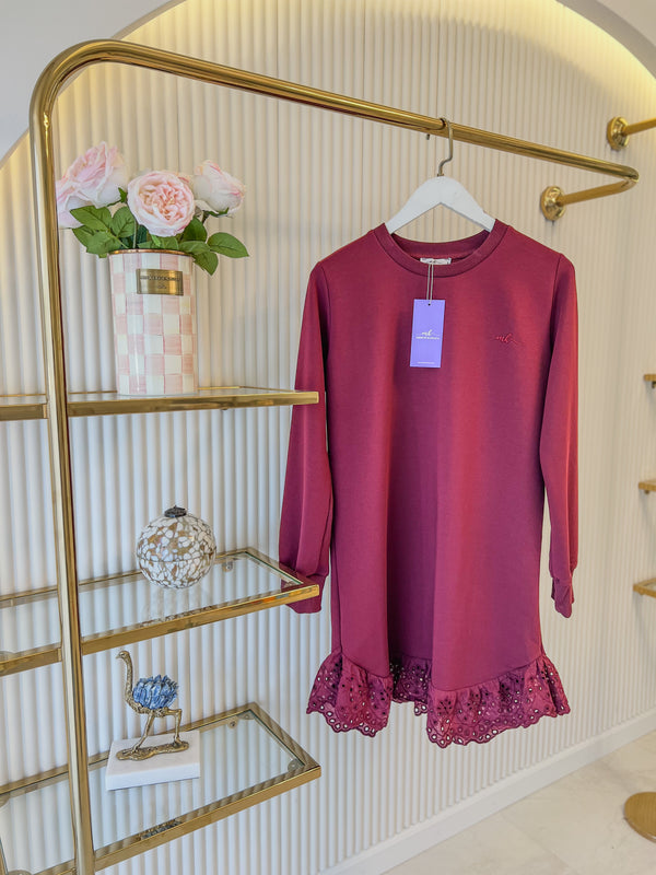 Bordo MK Etek Uçu Dantelli Sweat