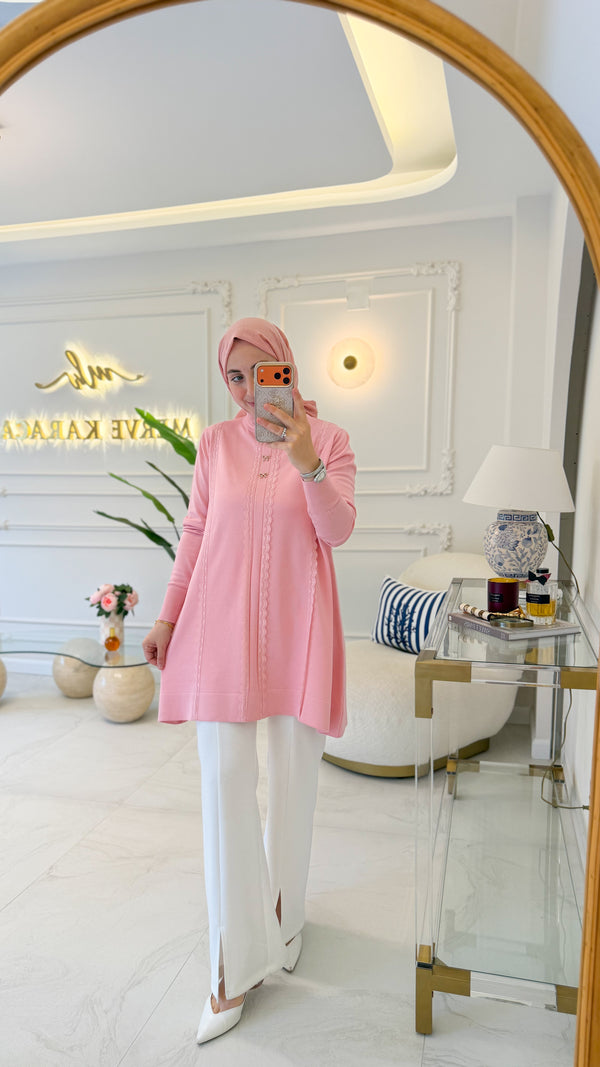 Pembe Fiyonk Düğmeli Tunik-304