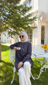 Antrasit Fiyonk Düğmeli Tunik-304