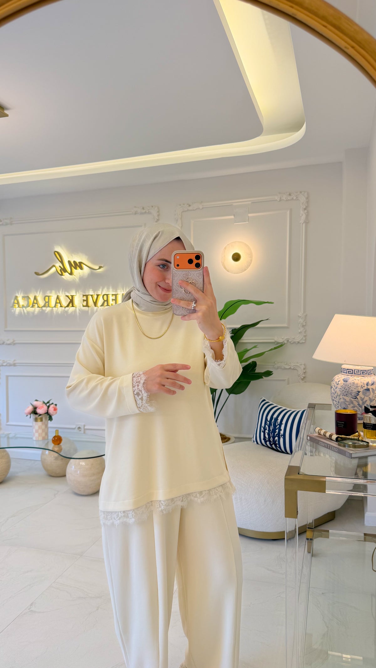 Krem Dantelli Oysho Tunik