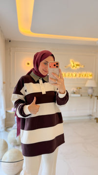 Mürdüm Çizgili Sweat -170394