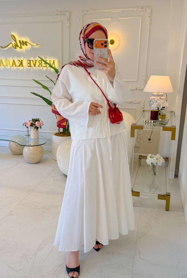 Beyaz Poplin Parçalı Etek-1145