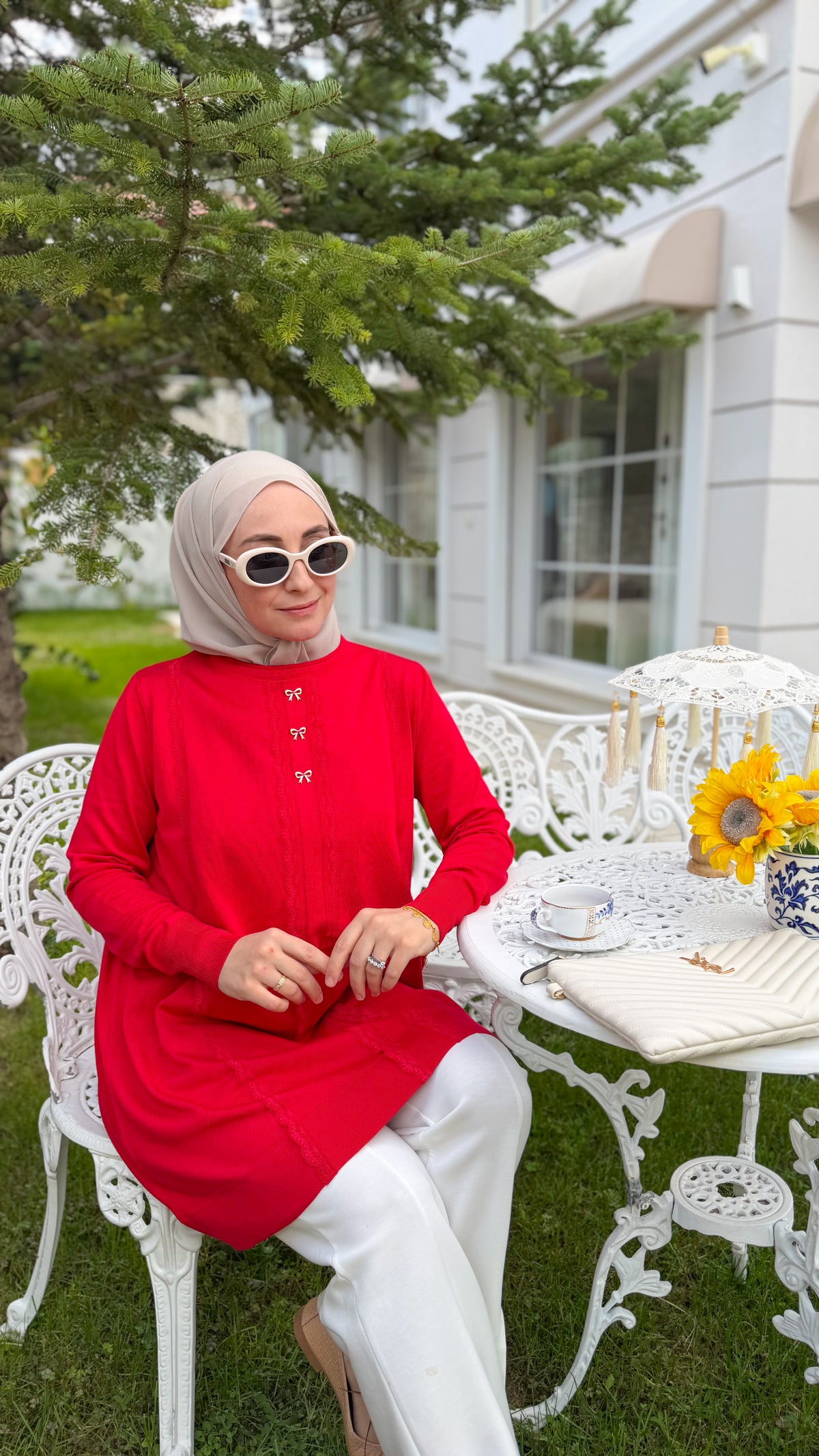 Kırmızı Fiyonk Düğmeli Tunik-304