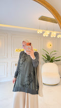 Yeşil Simli Kumaş Fermuarlı Tunik -299
