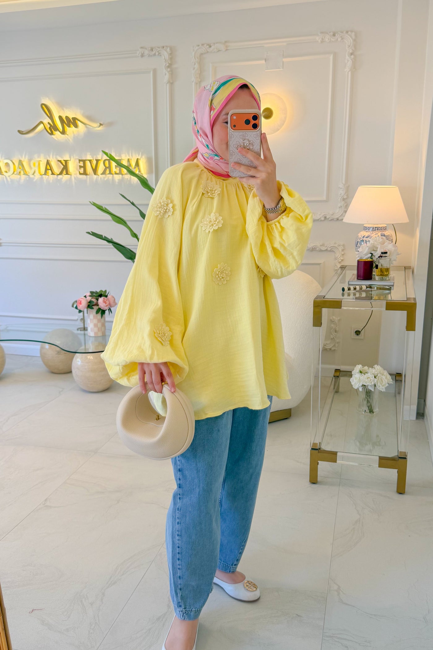 Sarı Çiçek Müslin Tunik
