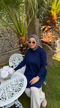 Lacivert Ribana Kol Triko Tunik-127