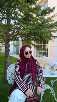 Mürdüm Çizgili Triko Tunik -14172