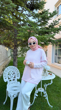 Pembe Çizgili Triko Tunik -14172