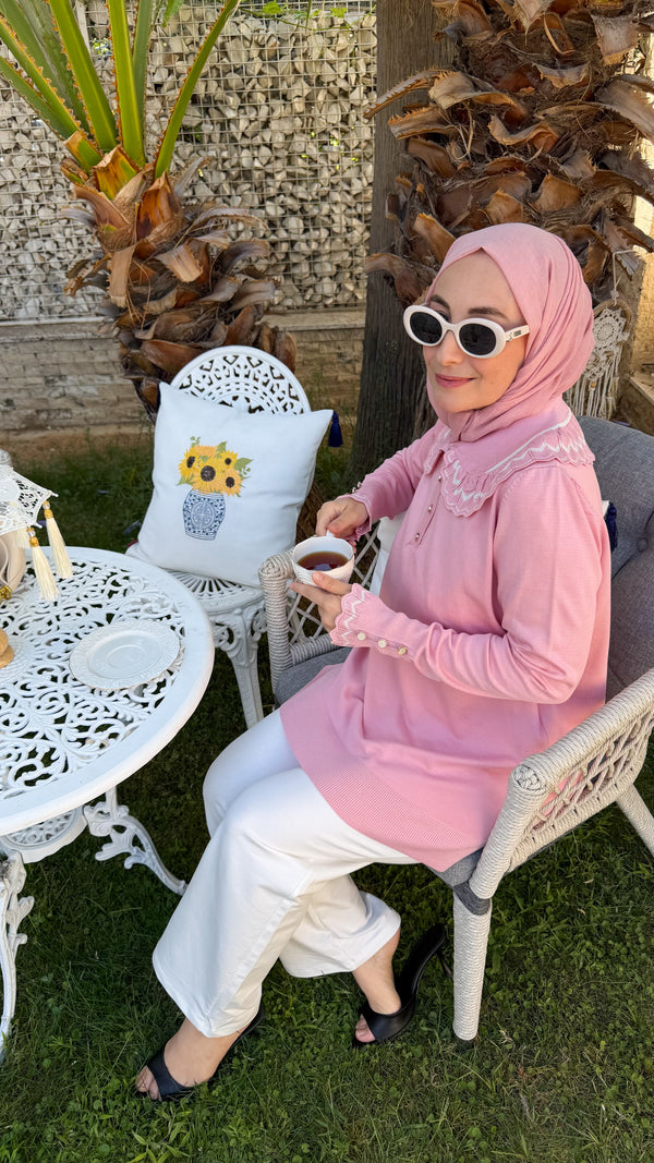 Pembe Örme Bebe Yaka Triko