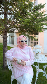 Pembe Çizgili Triko Tunik -14172