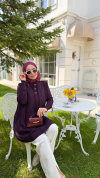 Mürdüm Fiyonk Düğmeli Tunik-304