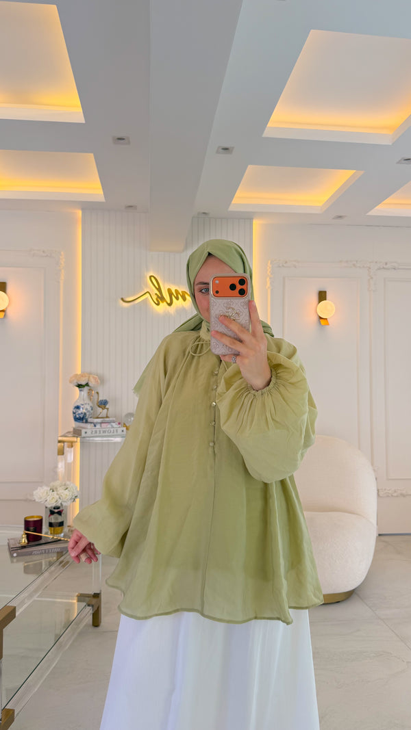 Zeytin Yeşili Önden Düğmeli Vual Tunik