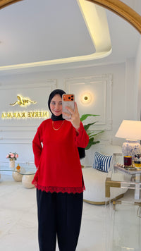 Kırmızı Dantelli Oysho Tunik