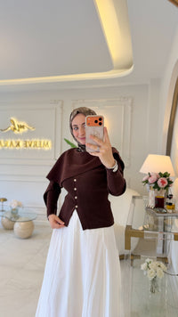 Kahverengi Fitilli Düğmeli Kısa Hırka-146029