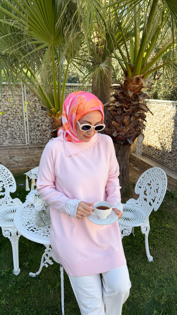 Pembe İnci Manşet Detay Tunik