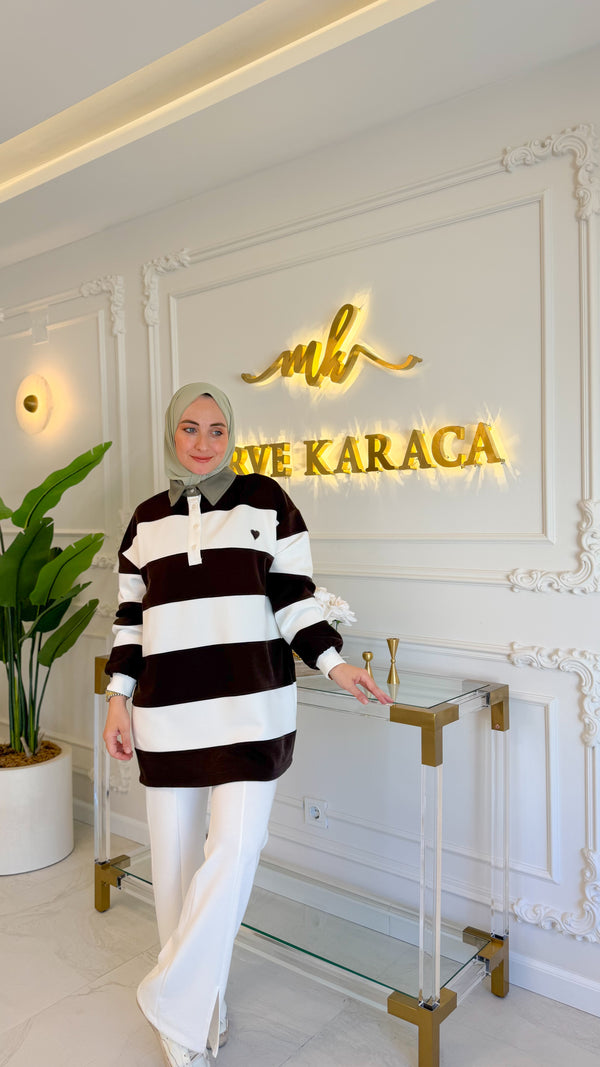 Kahverengi Çizgili Sweat -170394