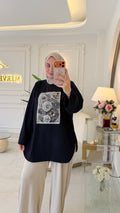 Siyah Gül Baskı Tunik