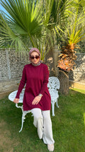Bordo Ribana Kol Triko Tunik-127