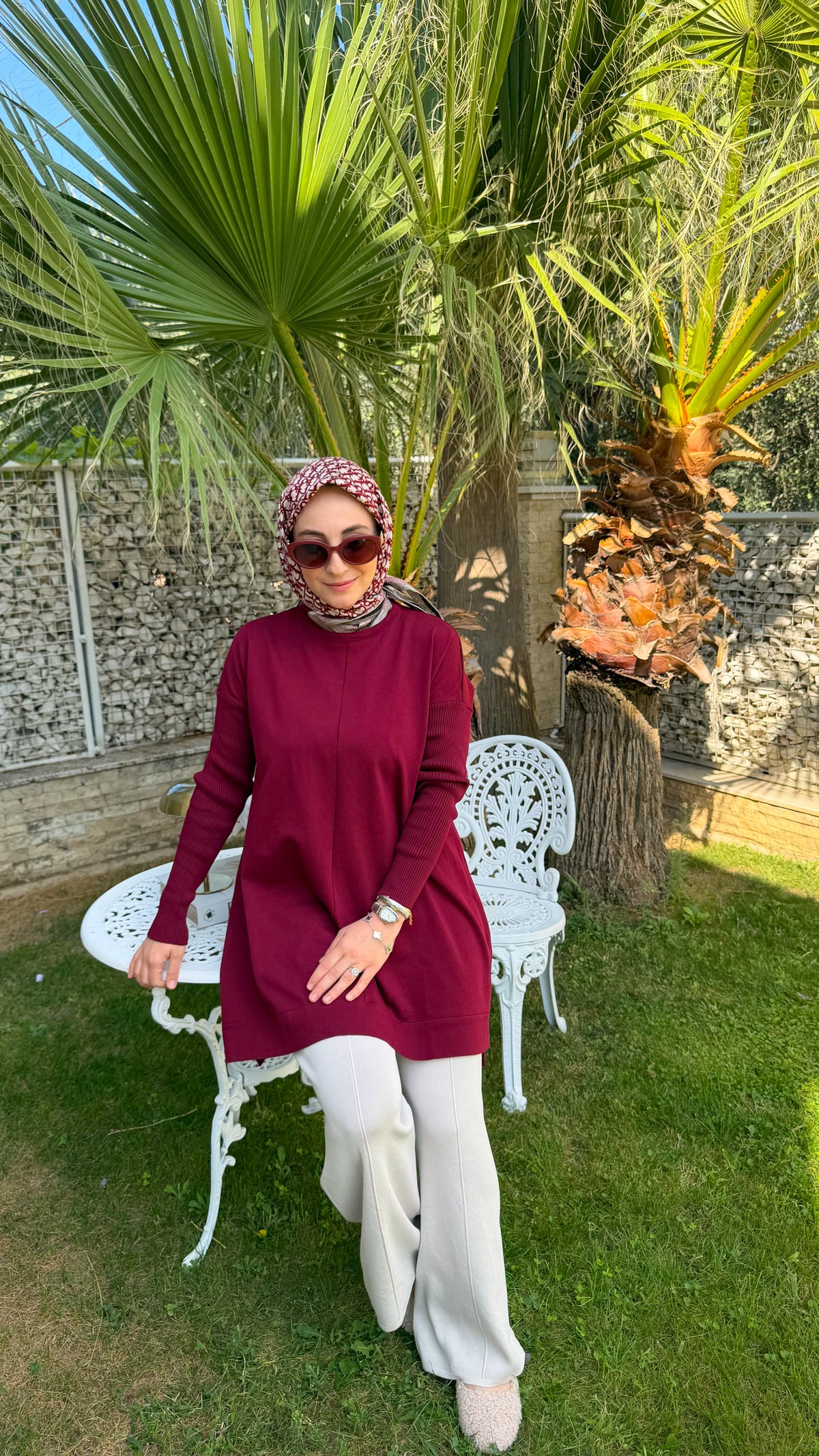 Bordo Ribana Kol Triko Tunik-127