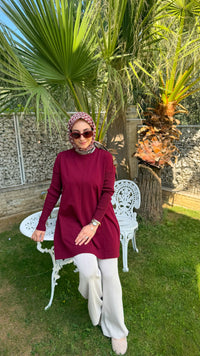 Bordo Ribana Kol Triko Tunik-127