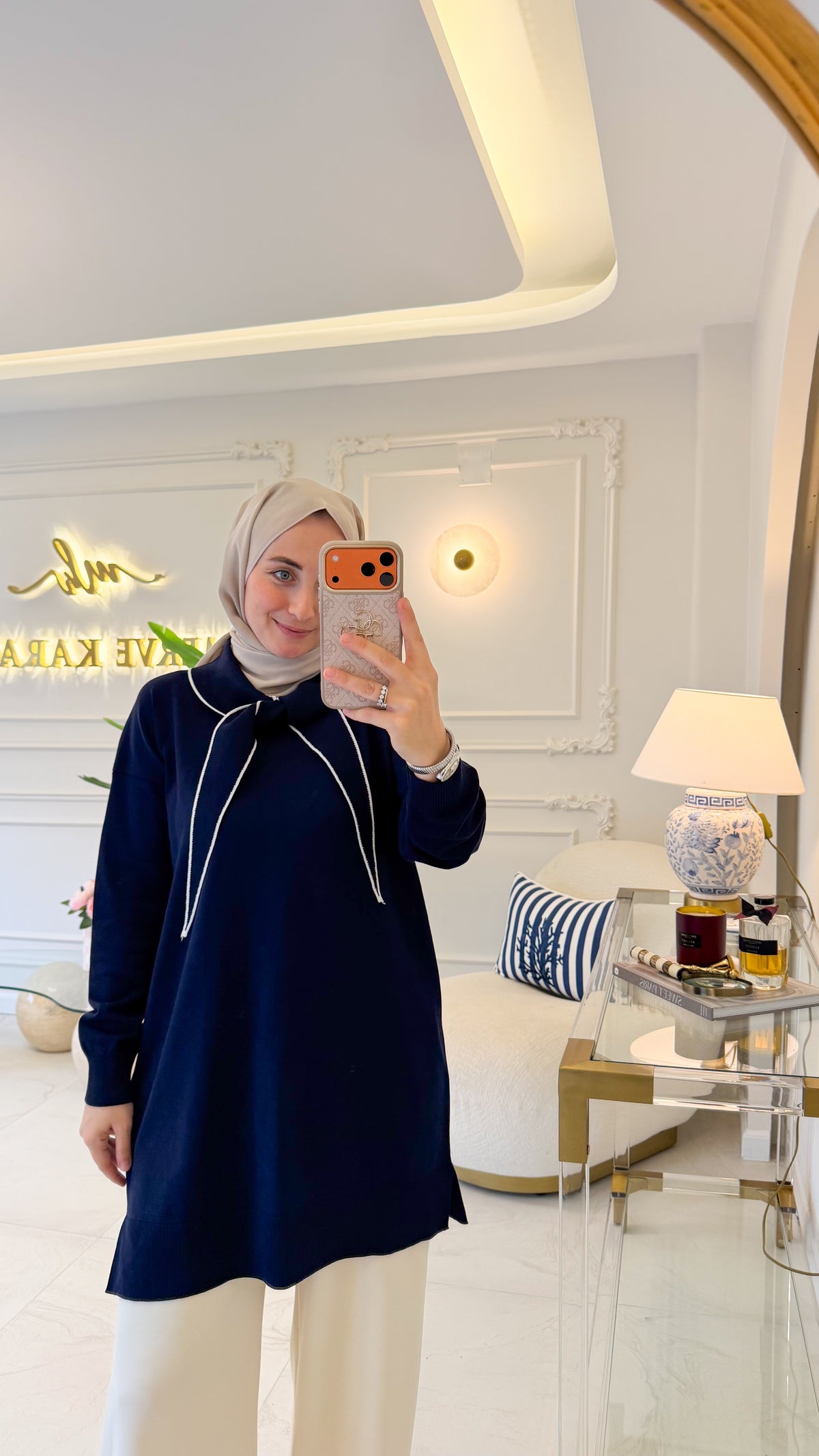 Lacivert Fular Detay Tunik