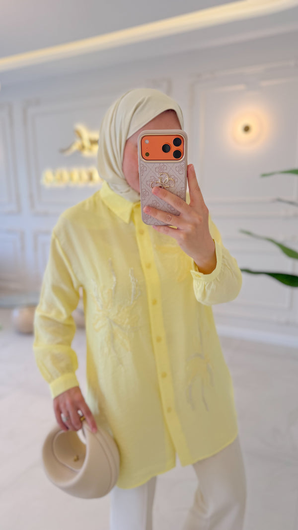 Sarı Yasemin İşleme Gömlek
