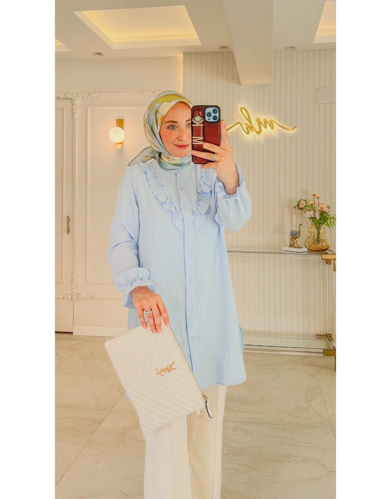 Pastel Mavi New Elsa Fırfırlı Gömlek